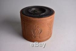 Chinese Old Clay Jar Box signed / W 12.8cm Qing Pot Plate Bowl Jar