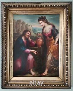 Christ & Woman Renaissance Religious Old Master Saint Large Antique Oil Painting