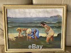 Corneilia Foley Hawaii Seascape Painting Rare Old Hawaiian Painting Limu Picker