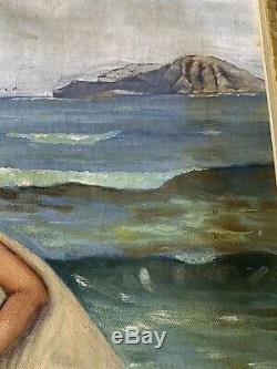 Corneilia Foley Hawaii Seascape Painting Rare Old Hawaiian Painting Limu Picker