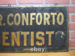 DR CONFORTO DENTISTS Antique Wooden Smatlz Double Sided Ad Sign GEO DEHLER