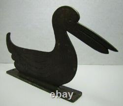 DUCK Antique Folk Art Iron Boot Scraper Figural Bird Statue Old Paint Ornate