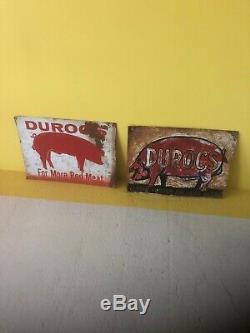 Durocs Pig Pork Farm Sign Hog Cast Iron Barn Meat Oiler Feed Old Vintage Antique