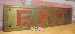 EXIT Antique Brass Sign Impressed Detailed Lettering Store Shop Diner Ad