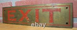 EXIT Antique Brass Sign Impressed Detailed Lettering Store Shop Diner Ad