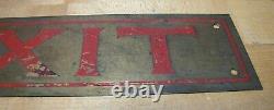 EXIT Antique Brass Sign Impressed Detailed Lettering Store Shop Diner Ad