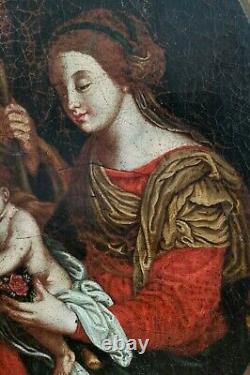 E. Sirani Madonna Jesus Italian Renaissance Old Master 17thC Antique Oil Painting