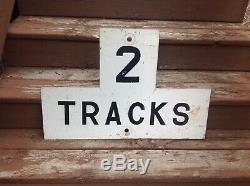 Early ORIGINAL metal Railroad Sign Antique RR Train 2 TRACKS old