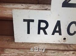 Early ORIGINAL metal Railroad Sign Antique RR Train 2 TRACKS old
