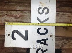 Early ORIGINAL metal Railroad Sign Antique RR Train 2 TRACKS old