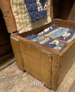 Early box Old Mustard Paint Wilma Calico Quilt Scrapes Linsey Woolsey Dated