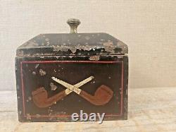 Early tobacco casket humidor cast iron pipe tobacciana antique DALE COLEBROOK CO