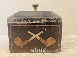 Early tobacco casket humidor cast iron pipe tobacciana antique DALE COLEBROOK CO