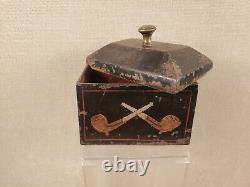 Early tobacco casket humidor cast iron pipe tobacciana antique DALE COLEBROOK CO