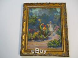 Edna Marrett Wilcocks ANTIQUE PAINTING EARLY AMERICAN IMPRESSIONISM GARDEN OLD