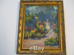 Edna Marrett Wilcocks ANTIQUE PAINTING EARLY AMERICAN IMPRESSIONISM GARDEN OLD