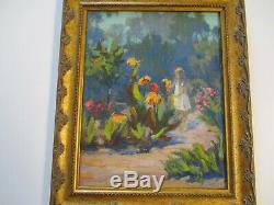 Edna Marrett Wilcocks ANTIQUE PAINTING EARLY AMERICAN IMPRESSIONISM GARDEN OLD