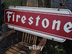Excellent Old Antique Firestone Tire Vintage Metal Sign Very Clean