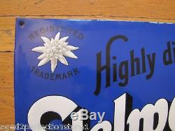 Exquisite Antique EDELWEISS CHEESE Sign'Highly digestible' porcelain enamel Old