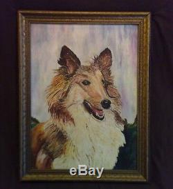 FINE 1947 OLD OIL ON CANVAS BOARD PAINTING COLLIE DOG Vtq Atq oil dog signedAH