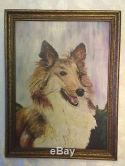 FINE 1947 OLD OIL ON CANVAS BOARD PAINTING COLLIE DOG Vtq Atq oil dog signedAH