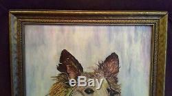 FINE 1947 OLD OIL ON CANVAS BOARD PAINTING COLLIE DOG Vtq Atq oil dog signedAH