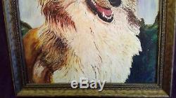 FINE 1947 OLD OIL ON CANVAS BOARD PAINTING COLLIE DOG Vtq Atq oil dog signedAH