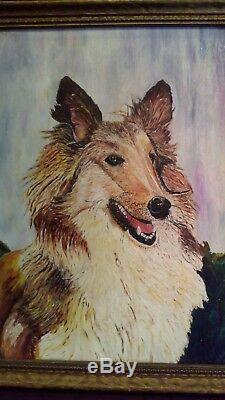 FINE 1947 OLD OIL ON CANVAS BOARD PAINTING COLLIE DOG Vtq Atq oil dog signedAH