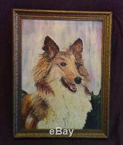 FINE 1947 OLD OIL ON CANVAS BOARD PAINTING COLLIE DOG Vtq Atq oil dog signedAH