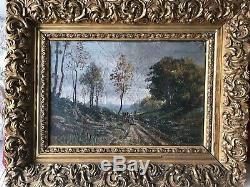 FINE OLD MASTER LANDSCAPE OIL PAINTING ANTIQUE 19th Century GOLD STUCCO FRAME