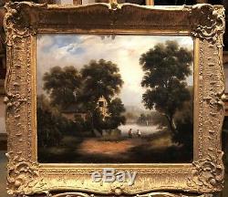 FINE ORIGINAL ANTIQUE 18thCENTURY BRITISH OLD MASTER OIL PAINTING ROMANTIC SCENE