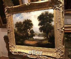 FINE ORIGINAL ANTIQUE 18thCENTURY BRITISH OLD MASTER OIL PAINTING ROMANTIC SCENE