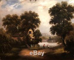 FINE ORIGINAL ANTIQUE 18thCENTURY BRITISH OLD MASTER OIL PAINTING ROMANTIC SCENE