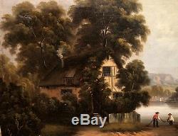 FINE ORIGINAL ANTIQUE 18thCENTURY BRITISH OLD MASTER OIL PAINTING ROMANTIC SCENE