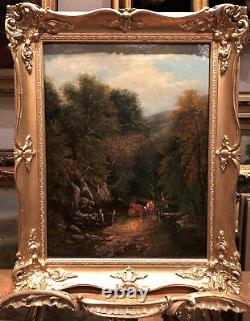 FINE ORIGINAL ANTIQUE 19th CENTURY BRITISH OLD MASTER OIL PAINTING river Scene