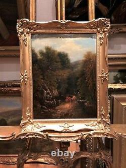 FINE ORIGINAL ANTIQUE 19th CENTURY BRITISH OLD MASTER OIL PAINTING river Scene