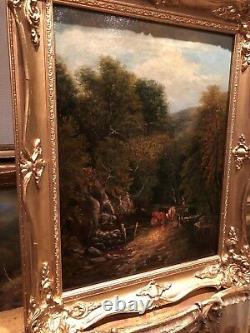 FINE ORIGINAL ANTIQUE 19th CENTURY BRITISH OLD MASTER OIL PAINTING river Scene