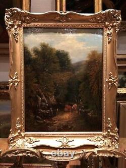 FINE ORIGINAL ANTIQUE 19th CENTURY BRITISH OLD MASTER OIL PAINTING river Scene