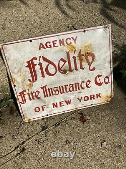 FIRE INSURANCE fidelity NY Antique Porcelain Sign Old Original Signage