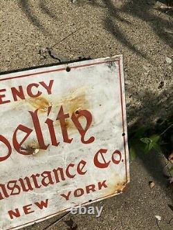 FIRE INSURANCE fidelity NY Antique Porcelain Sign Old Original Signage