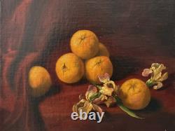 Fine Antique Old 19th c. Floral Flowers Fruit Still Life Oil Painting, Signed
