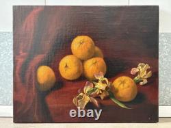 Fine Antique Old 19th c. Floral Flowers Fruit Still Life Oil Painting, Signed