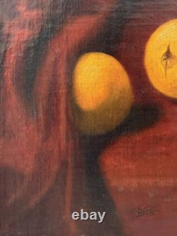 Fine Antique Old 19th c. Floral Flowers Fruit Still Life Oil Painting, Signed