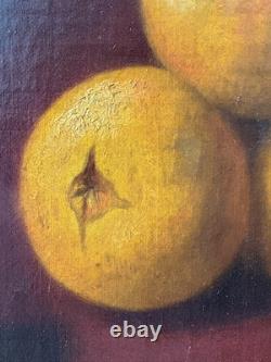 Fine Antique Old 19th c. Floral Flowers Fruit Still Life Oil Painting, Signed