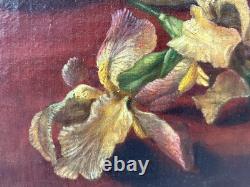 Fine Antique Old 19th c. Floral Flowers Fruit Still Life Oil Painting, Signed