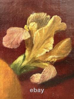 Fine Antique Old 19th c. Floral Flowers Fruit Still Life Oil Painting, Signed