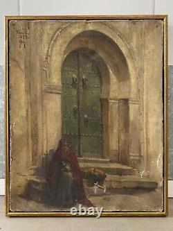 Fine Antique Old 19th c. French Orientalist Tunis Oil Painting, Signed 1893