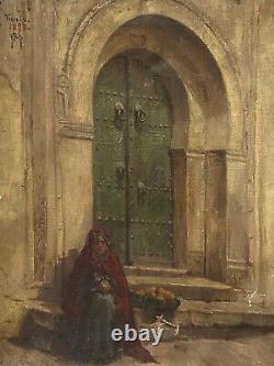 Fine Antique Old 19th c. French Orientalist Tunis Oil Painting, Signed 1893