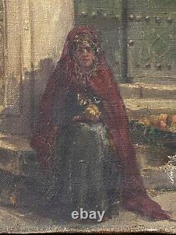 Fine Antique Old 19th c. French Orientalist Tunis Oil Painting, Signed 1893