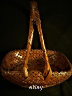 Fine Antique Old Japanese signed Japan IKEBANA Woven Intricate Asian BASKET